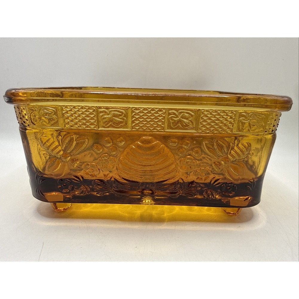 Vtg Tiara Indiana Glass Amber Bee Box Bottom Only Replacement 2.5" x 5.5" Dish - Picture 2 of 11